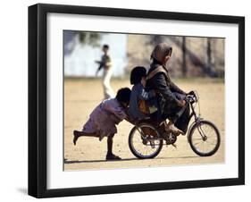 Girls Play on a Bike in Jammu, India-null-Framed Photographic Print