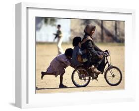 Girls Play on a Bike in Jammu, India-null-Framed Photographic Print