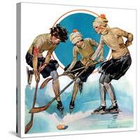 "Girls Playing Ice Hockey,"February 23, 1929-Blanche Greer-Stretched Canvas