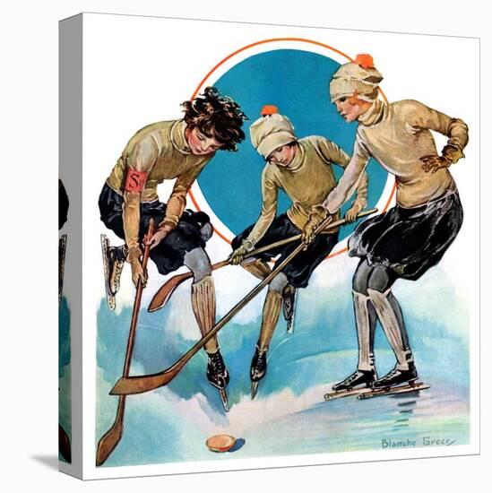 "Girls Playing Ice Hockey,"February 23, 1929-Blanche Greer-Stretched Canvas