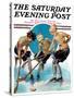 "Girls Playing Ice Hockey," Saturday Evening Post Cover, February 23, 1929-Blanche Greer-Stretched Canvas