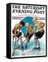 "Girls Playing Ice Hockey," Saturday Evening Post Cover, February 23, 1929-Blanche Greer-Framed Stretched Canvas