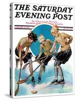 "Girls Playing Ice Hockey," Saturday Evening Post Cover, February 23, 1929-Blanche Greer-Stretched Canvas