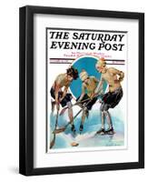 "Girls Playing Ice Hockey," Saturday Evening Post Cover, February 23, 1929-Blanche Greer-Framed Giclee Print