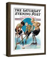 "Girls Playing Ice Hockey," Saturday Evening Post Cover, February 23, 1929-Blanche Greer-Framed Giclee Print