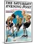 "Girls Playing Ice Hockey," Saturday Evening Post Cover, February 23, 1929-Blanche Greer-Mounted Giclee Print