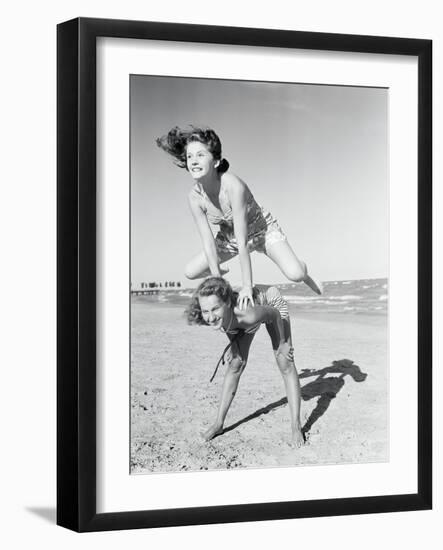 Girls Playing Leapfrog on Beach-Philip Gendreau-Framed Photographic Print