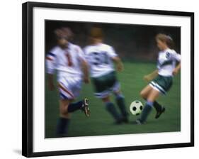 Girls Playing Soccer on a Field-null-Framed Photographic Print