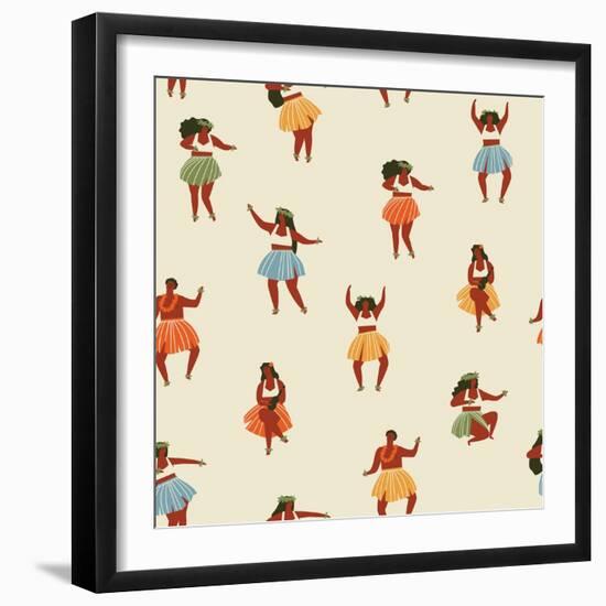 Girls Playing Ukulele and Dancing Hula-Tasiania-Framed Art Print