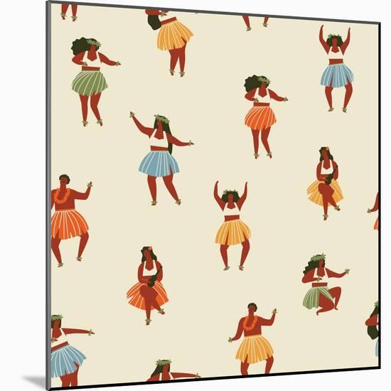 Girls Playing Ukulele and Dancing Hula-Tasiania-Mounted Art Print