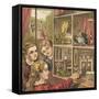 Girls Playing with a Dolls House-English School-Framed Stretched Canvas