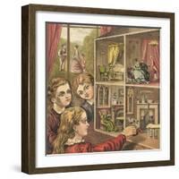 Girls Playing with a Dolls House-English School-Framed Giclee Print