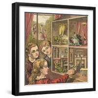 Girls Playing with a Dolls House-English School-Framed Giclee Print