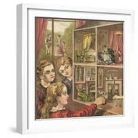 Girls Playing with a Dolls House-English School-Framed Giclee Print