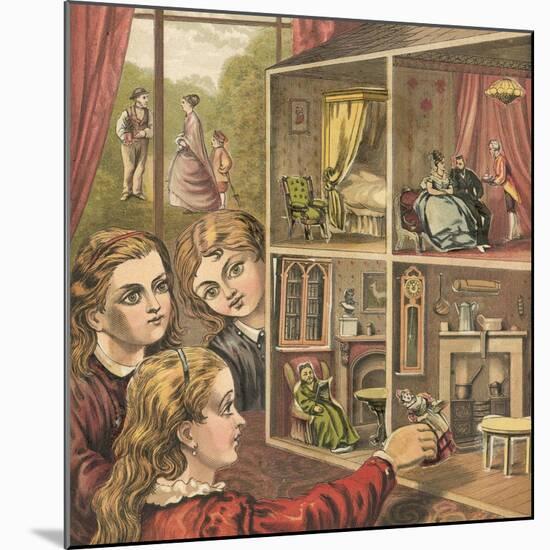 Girls Playing with a Dolls House-English School-Mounted Giclee Print