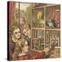 Girls Playing with a Dolls House-English School-Stretched Canvas