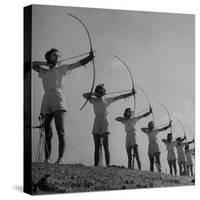 Girls Practicing Archery-John Florea-Stretched Canvas
