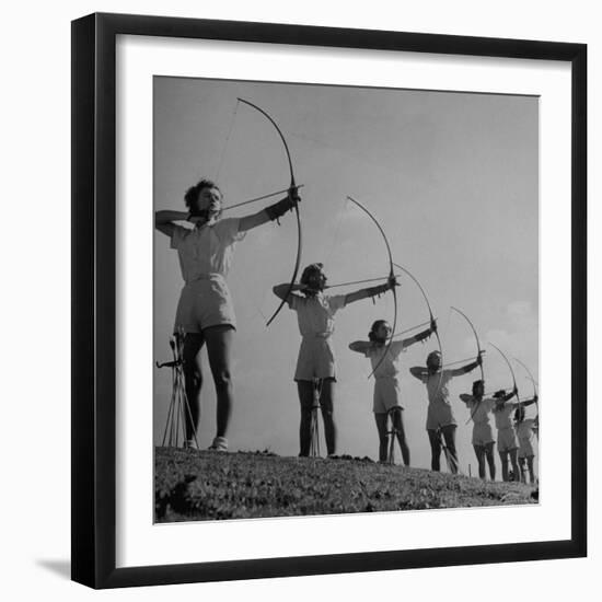 Girls Practicing Archery-John Florea-Framed Photographic Print