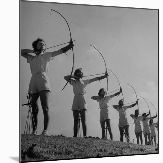 Girls Practicing Archery-John Florea-Mounted Photographic Print