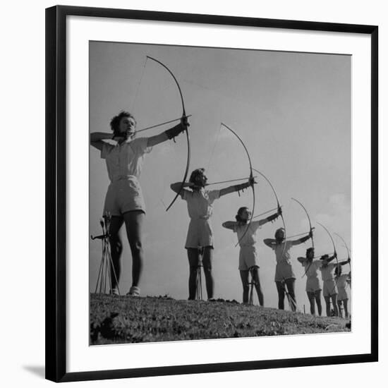 Girls Practicing Archery-John Florea-Framed Photographic Print