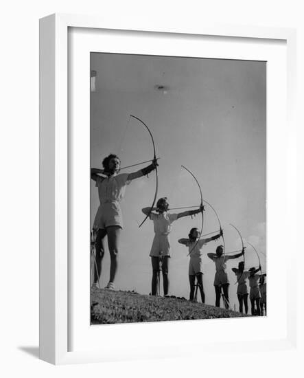 Girls Practicing Archery-null-Framed Photographic Print