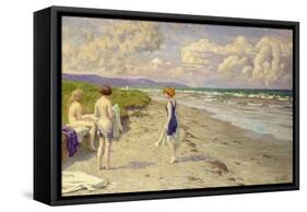 Girls Preparing to Bathe on the Beach-Paul Fischer-Framed Stretched Canvas