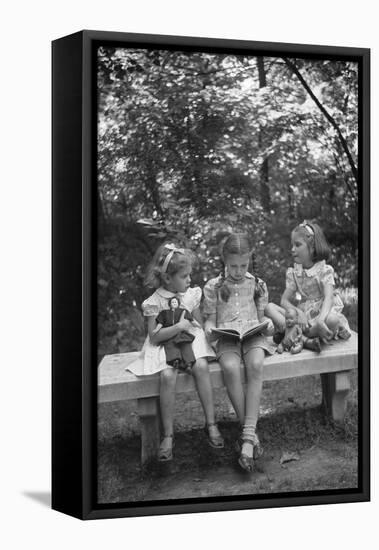 Girls Reading on Park Bench-Philip Gendreau-Framed Stretched Canvas