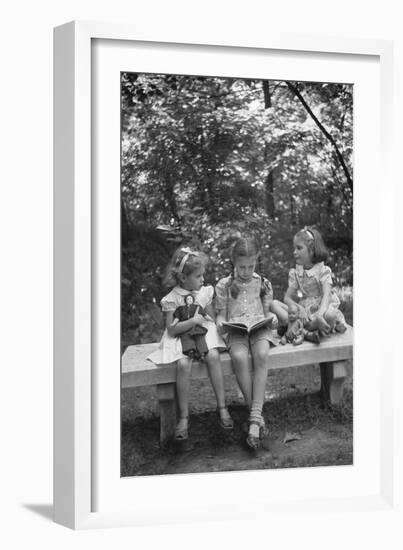 Girls Reading on Park Bench-Philip Gendreau-Framed Photographic Print