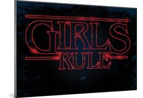 Girls Rule Horizontal Night Blue Marquee-null-Mounted Poster