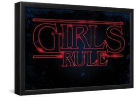 Girls Rule Horizontal Night Blue Marquee-null-Framed Poster