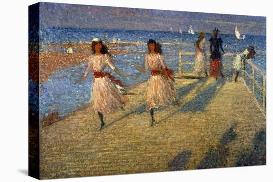 Girls Running, Walberswick Pier-Philip Wilson Steer-Stretched Canvas