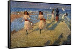 Girls Running, Walberswick Pier-Philip Wilson Steer-Framed Stretched Canvas