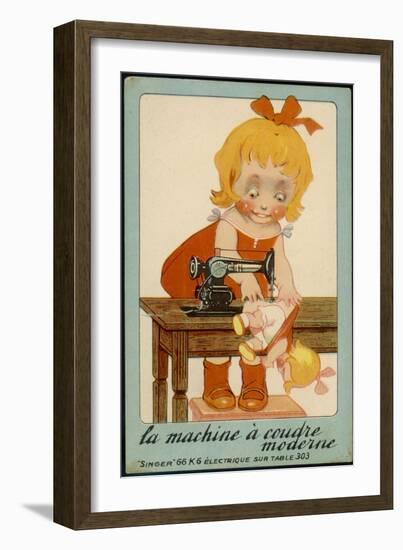 Girls Sews Doll-null-Framed Art Print