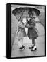 Girls Sharing an Umbrella-Josef Scaylea-Framed Stretched Canvas