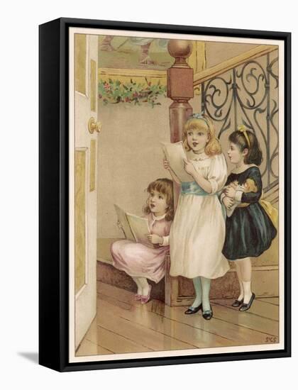 Girls Singing Carols-null-Framed Stretched Canvas