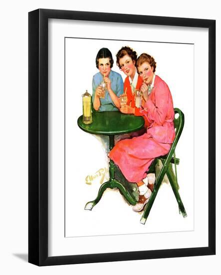 "Girls Sipping Sodas,"September 21, 1935-Ellen Pyle-Framed Giclee Print