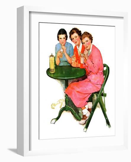 "Girls Sipping Sodas,"September 21, 1935-Ellen Pyle-Framed Giclee Print