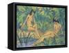 Girls Sitting by the Water, c.1920-Otto Muller or Mueller-Framed Stretched Canvas