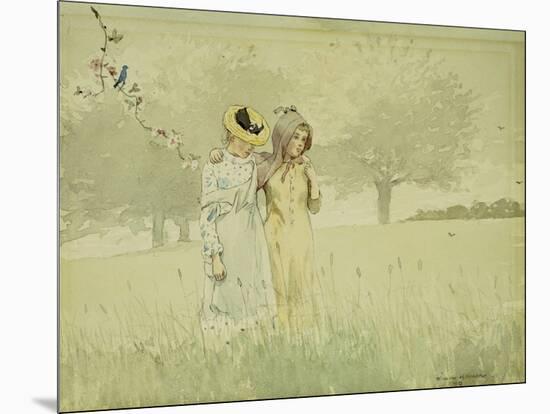 Girls Strolling in an Orchard, 1879-Winslow Homer-Mounted Giclee Print