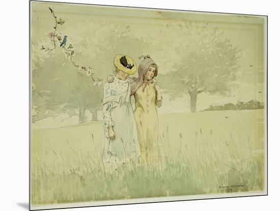 Girls Strolling in an Orchard, 1879-Winslow Homer-Mounted Giclee Print