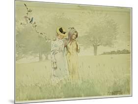 Girls Strolling in an Orchard, 1879-Winslow Homer-Mounted Giclee Print