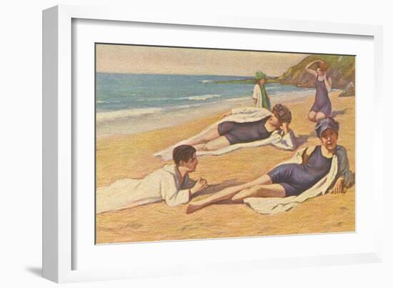 Girls Sunbathing on Sand-L Tanqueray-Framed Art Print