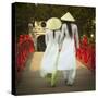 Girls Wearing Ao Dai Dress, Huc Bridge, Hoan Kiem Lake, Hanoi, Vietnam-Jon Arnold-Stretched Canvas