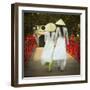 Girls Wearing Ao Dai Dress, Huc Bridge, Hoan Kiem Lake, Hanoi, Vietnam-Jon Arnold-Framed Photographic Print