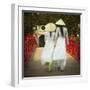 Girls Wearing Ao Dai Dress, Huc Bridge, Hoan Kiem Lake, Hanoi, Vietnam-Jon Arnold-Framed Photographic Print