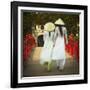 Girls Wearing Ao Dai Dress, Huc Bridge, Hoan Kiem Lake, Hanoi, Vietnam-Jon Arnold-Framed Photographic Print