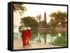 Girls Wearing Ao Dai Dress, Tran Quoc Pagoda, West Lake (Ho Tay), Hanoi, Vietnam-Jon Arnold-Framed Stretched Canvas