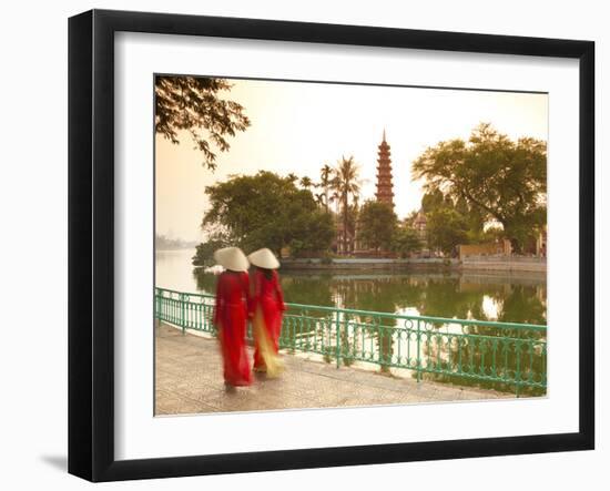 Girls Wearing Ao Dai Dress, Tran Quoc Pagoda, West Lake (Ho Tay), Hanoi, Vietnam-Jon Arnold-Framed Photographic Print