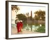 Girls Wearing Ao Dai Dress, Tran Quoc Pagoda, West Lake (Ho Tay), Hanoi, Vietnam-Jon Arnold-Framed Photographic Print