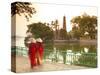 Girls Wearing Ao Dai Dress, Tran Quoc Pagoda, West Lake (Ho Tay), Hanoi, Vietnam-Jon Arnold-Stretched Canvas